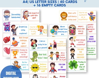 Notes de boîte à lunch inspirantes, joie du midi pour garçons, cartes d'affirmation positive pour enfants, cartes d'encouragement pour enfants, PDF instantané, citations