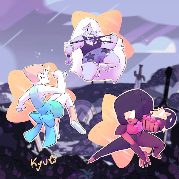 Steven Universe Aufkleber - Crystal Gems Pearl Amethist und Granat