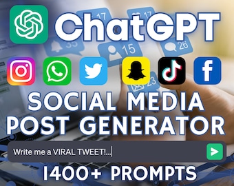 1400+ ChatGPT Social Media Post Idea Prompts | 1400+ Prompts Google Sheets Spreadsheet | Instagram, Twitter (X), Facebook Posts | EZwithAI