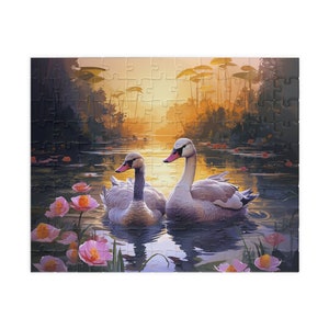 Sunset Serenade: Układanka dla dzieci z gęsiami i stawem z liliami wodnymi (110, 252, 500, 1014 elementów)