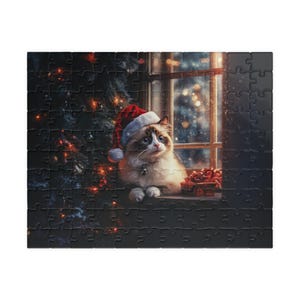 Ragdoll Cat Christmas Puzzle for Kids - Realistic Festive Scene with Tree and Window (110, 252, 520, 1014-piece)