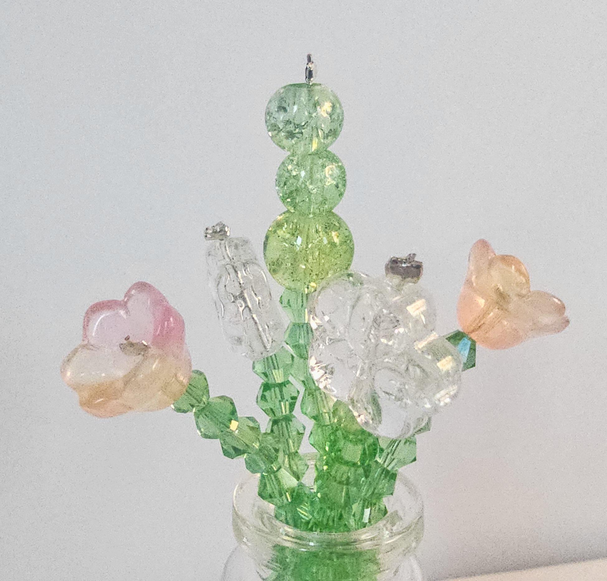Beaded Flower Bouquet Magnet: Handmade Glass Jar Floral Decor