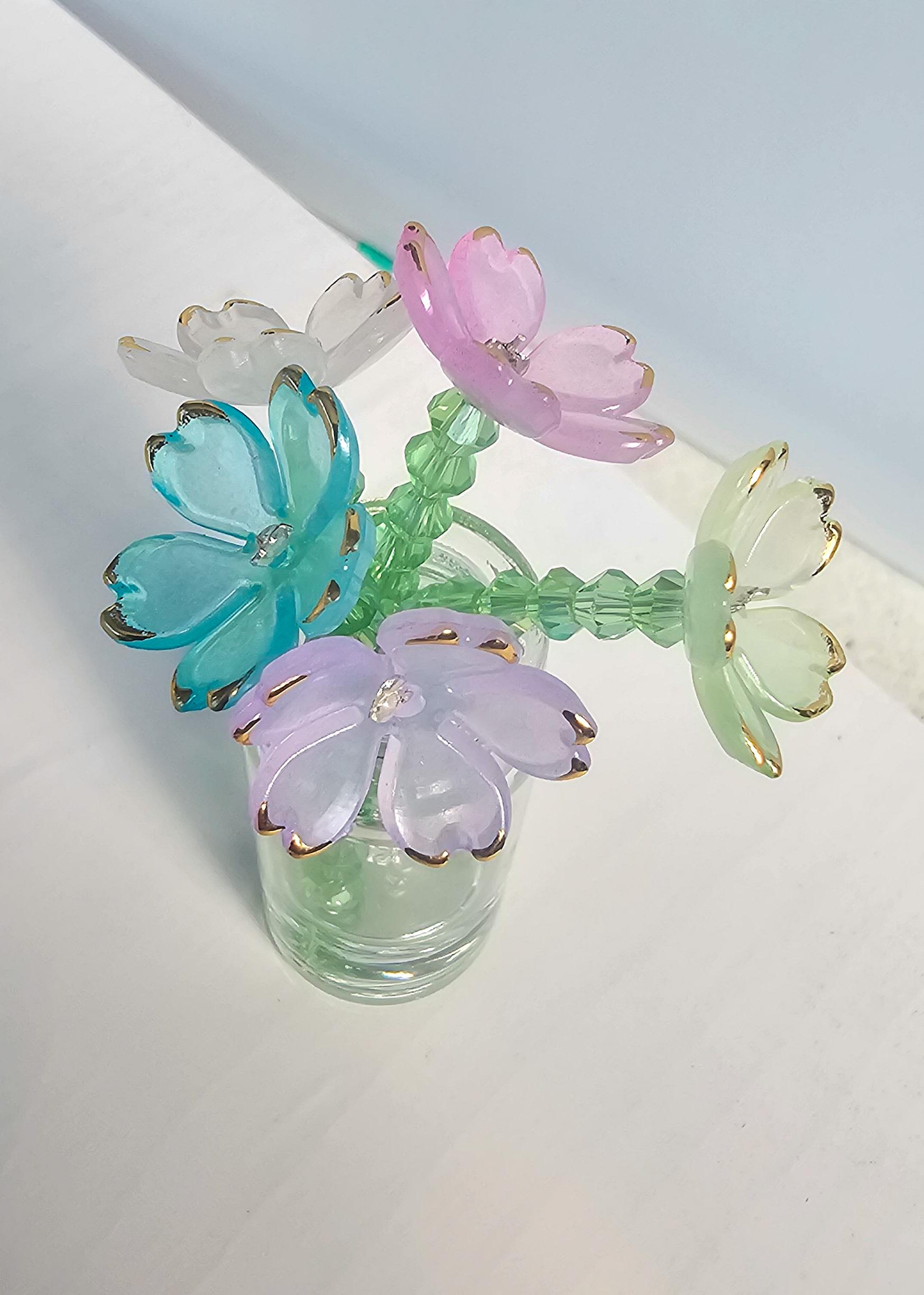Handmade Glass Flower Bouquet Magnet - Pastel Crystal Blooms - Thumbnail 2