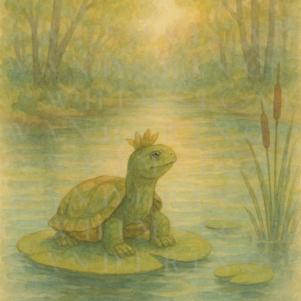 Whimsical Turtle Wall Art Print – Watercolor Woodland Animal Nursery Decor – Cozy Cottagecore Nature Illustration - Thumbnail 2