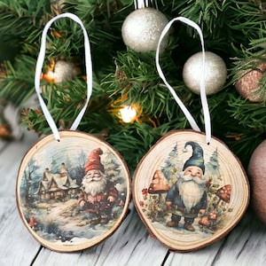 Gnome wood slice ornaments set of 2