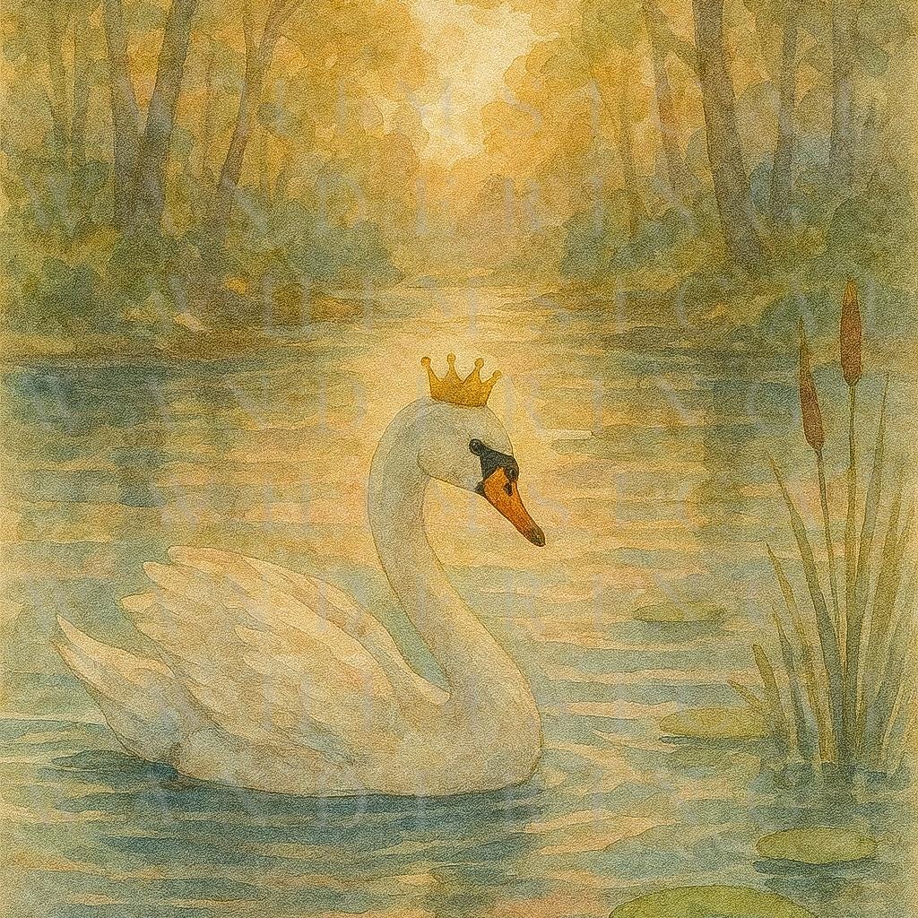 Whimsical Swan Wall Art Print – Watercolor Woodland Animal Nursery Decor – Fairytale Cottagecore Illustration - Thumbnail 2