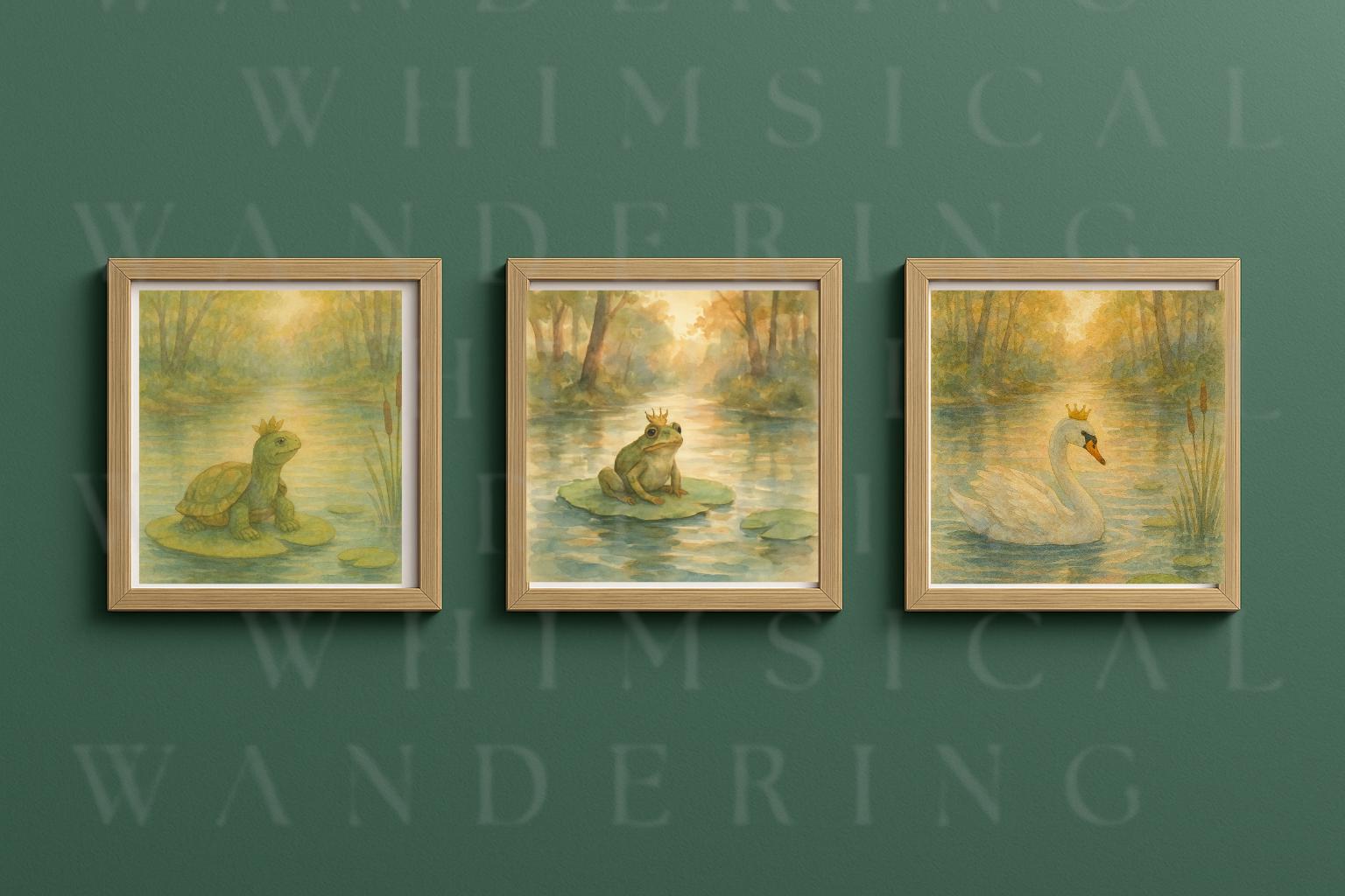 Whimsical Turtle Wall Art Print – Watercolor Woodland Animal Nursery Decor – Cozy Cottagecore Nature Illustration - Thumbnail 3