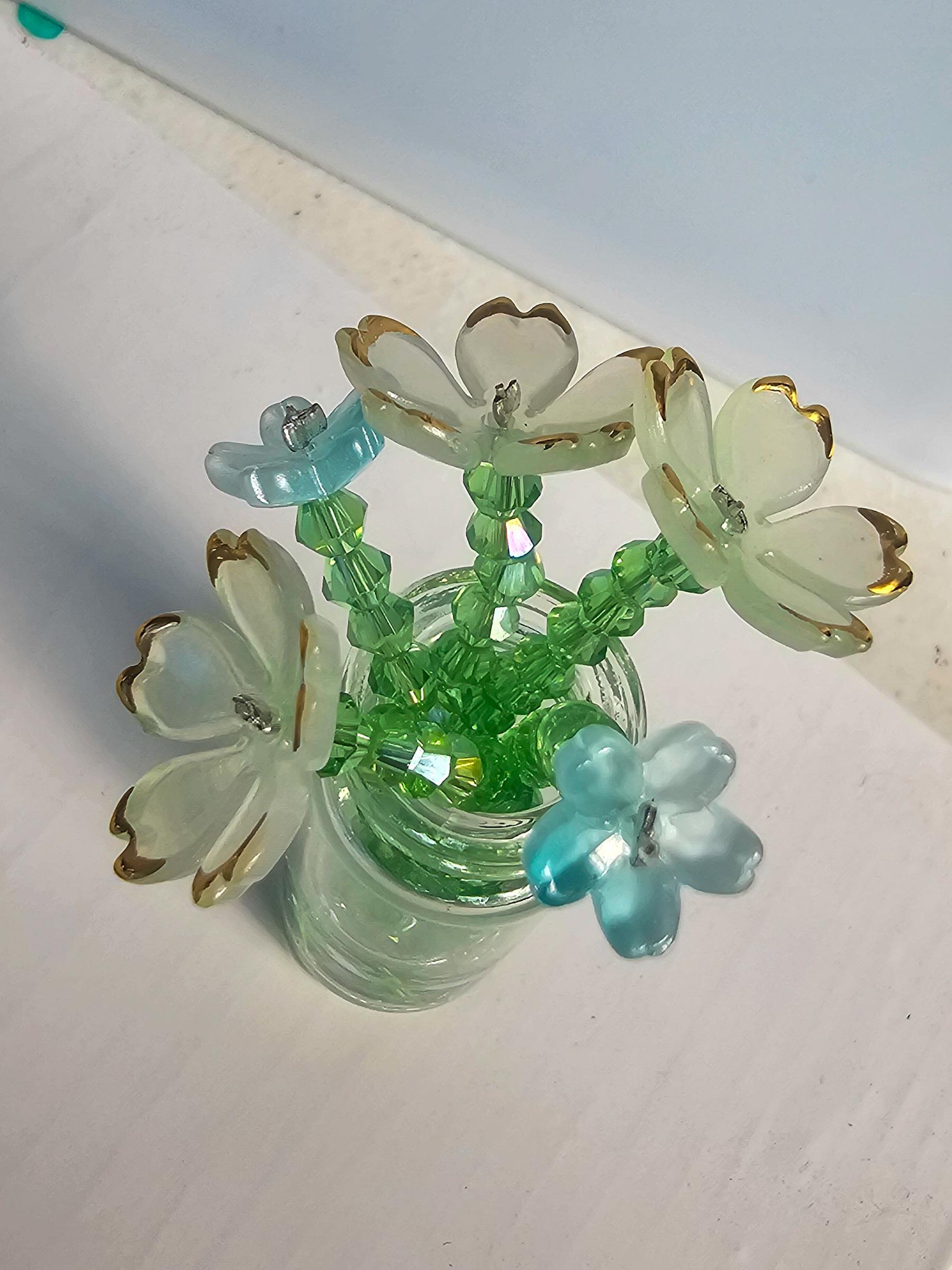 Handmade Glass Bead Flower in Mini Vase Magnet| Unique Beaded Floral Home Décor - Thumbnail 5