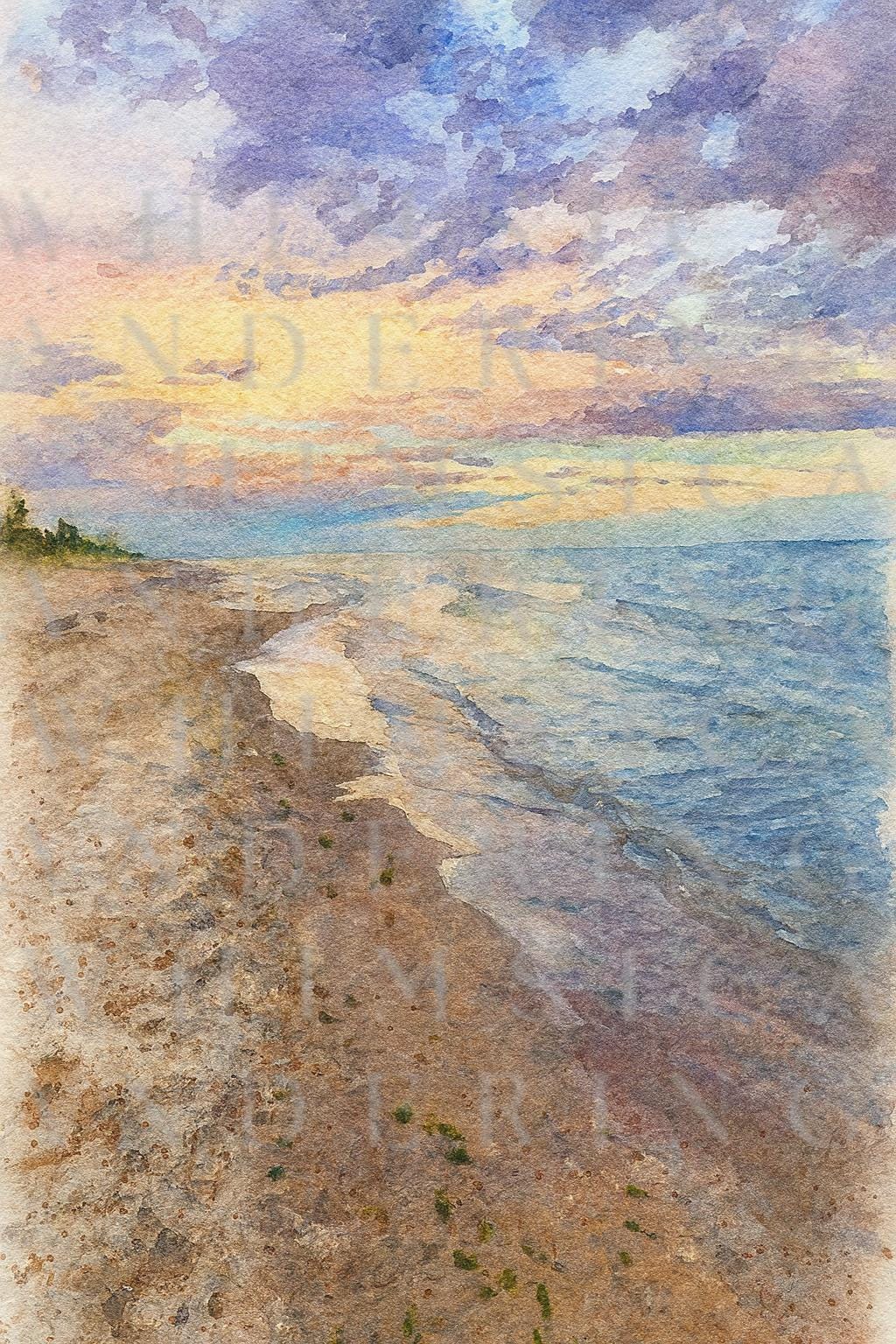 Watercolor Beach Sunset Wall Art | Coastal Landscape Digital Print | Seaside Ocean Decor - Thumbnail 2