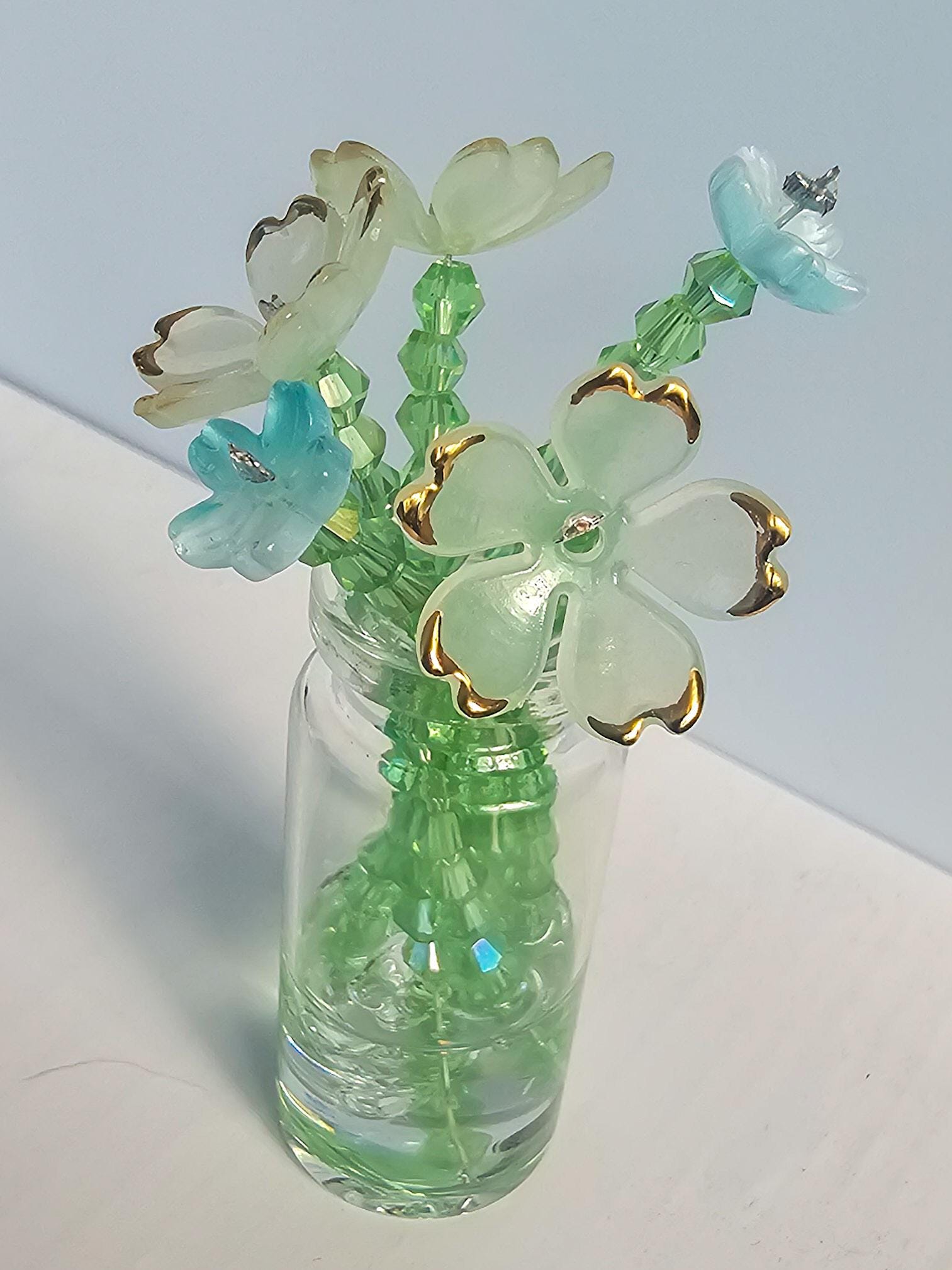 Handmade Glass Bead Flower in Mini Vase Magnet| Unique Beaded Floral Home Décor