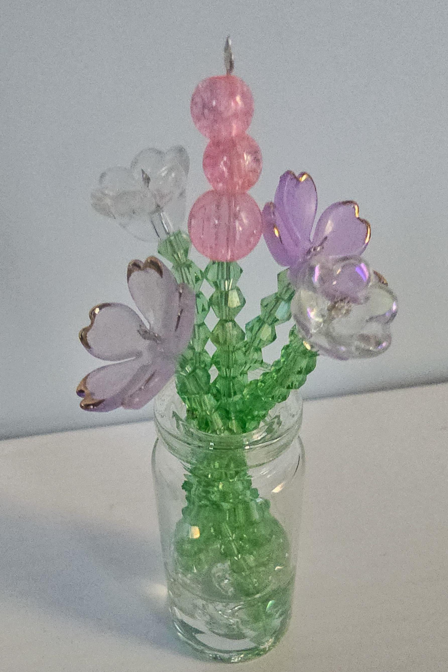 Handmade Beaded Flower Magnet: Miniature Glass Jar Bouquet - Thumbnail 3