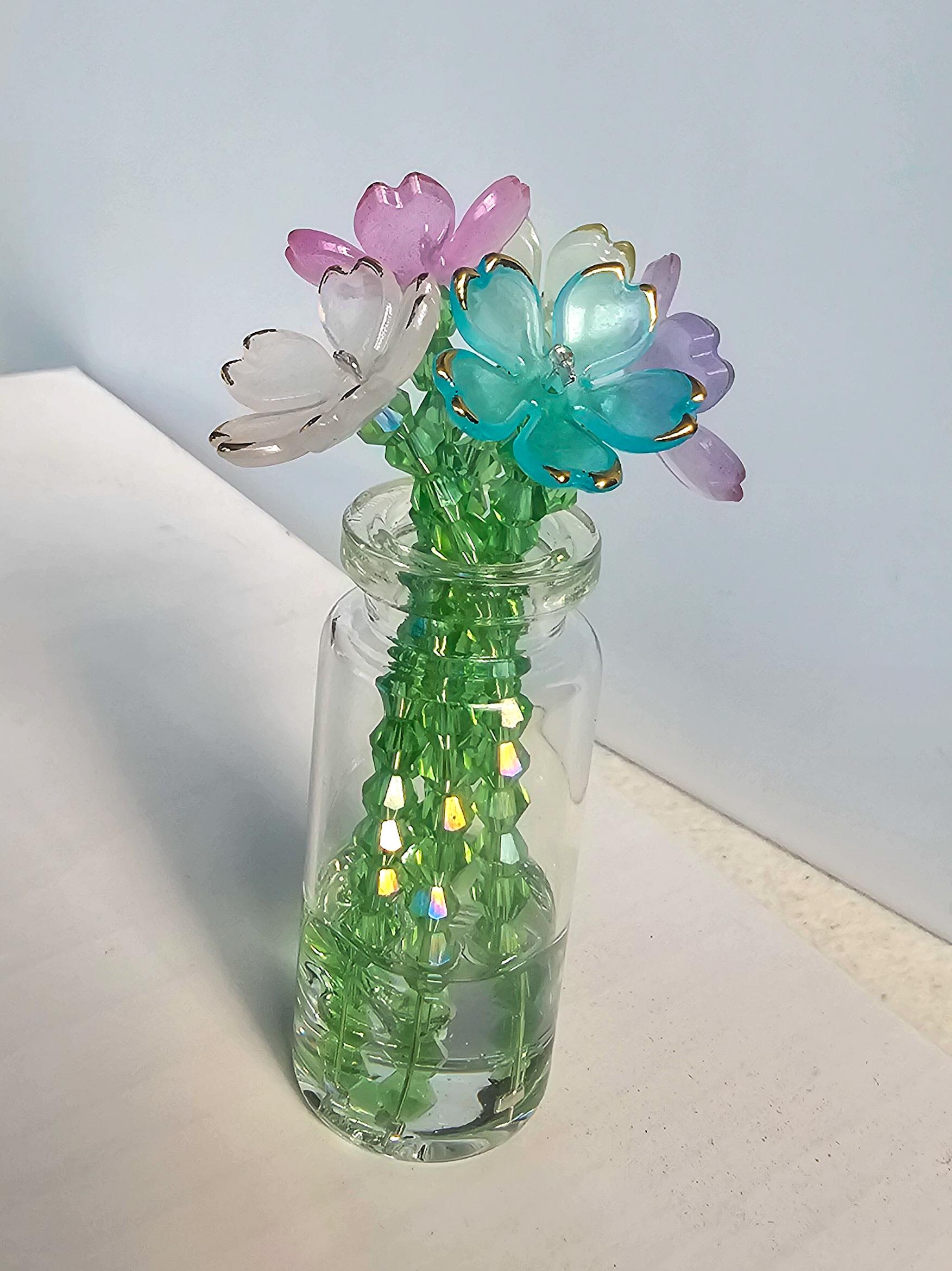Handmade Glass Flower Bouquet Magnet - Pastel Crystal Blooms - Thumbnail 4