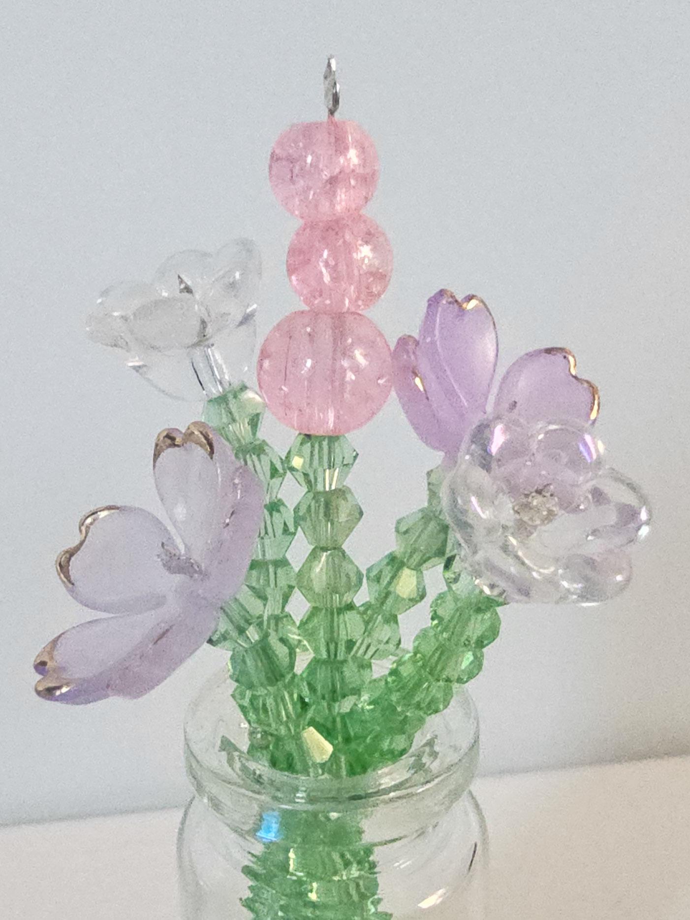 Handmade Beaded Flower Magnet: Miniature Glass Jar Bouquet