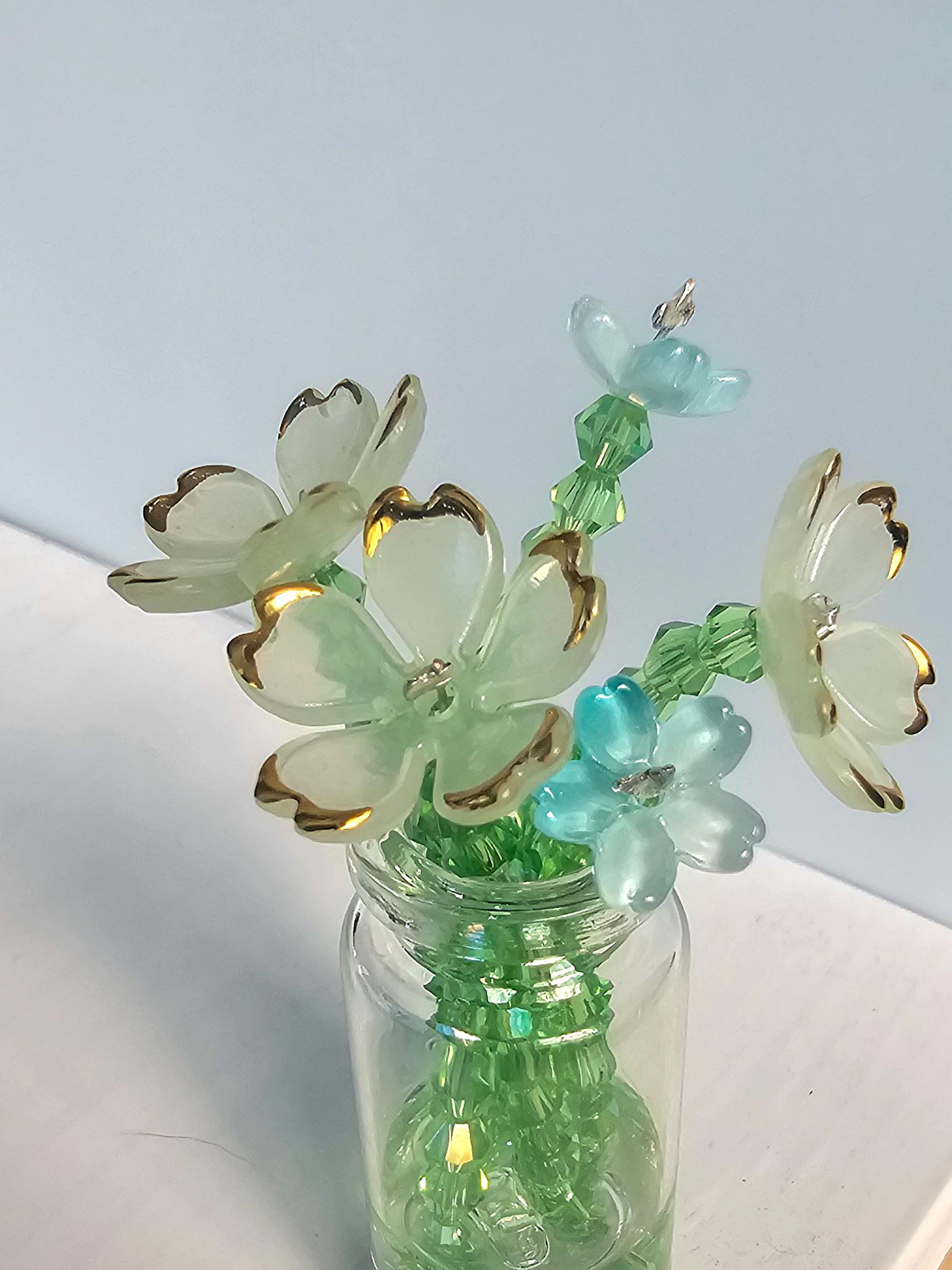Handmade Glass Bead Flower in Mini Vase Magnet| Unique Beaded Floral Home Décor - Thumbnail 2