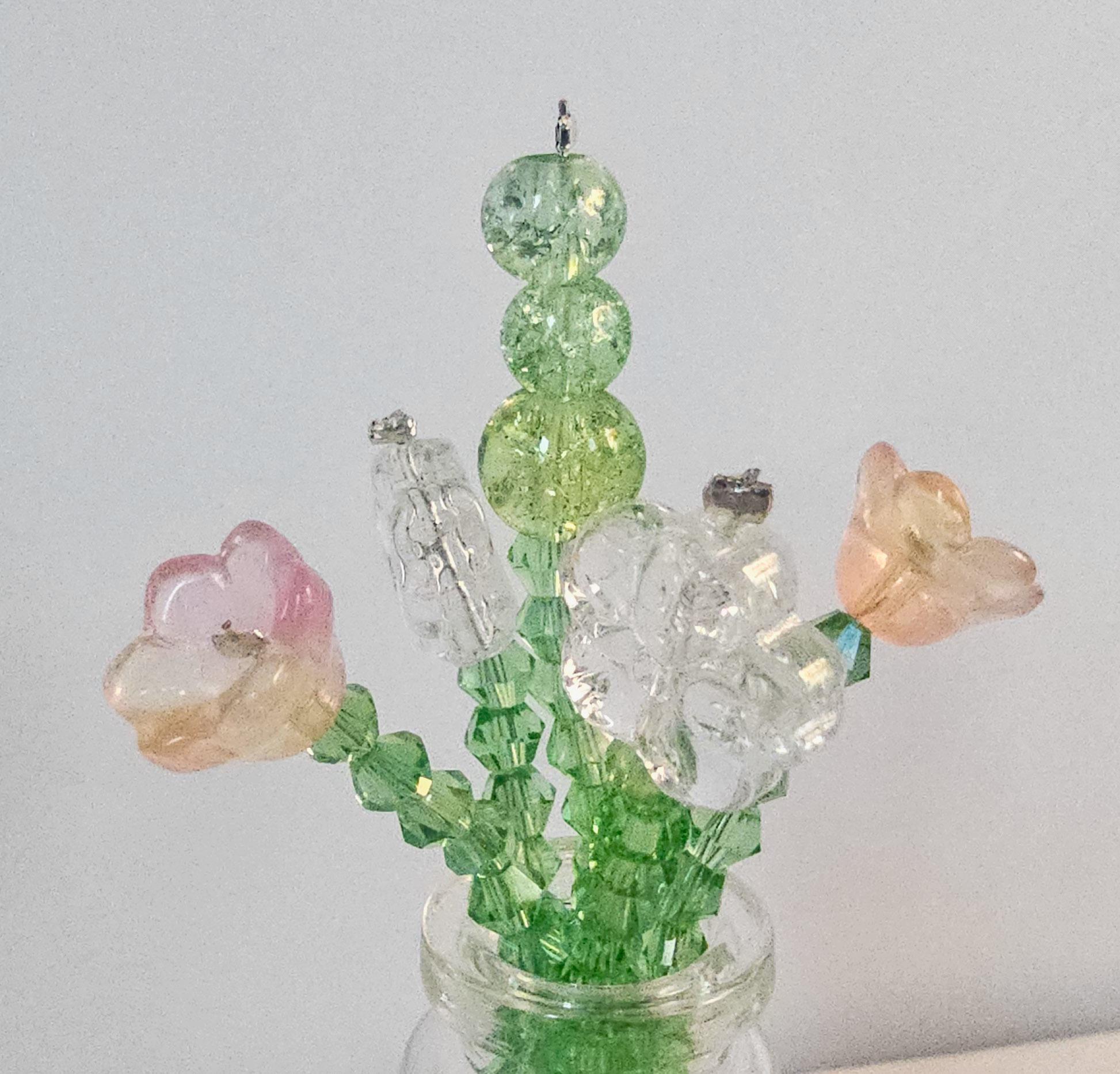 Beaded Flower Bouquet Magnet: Handmade Glass Jar Floral Decor - Thumbnail 2