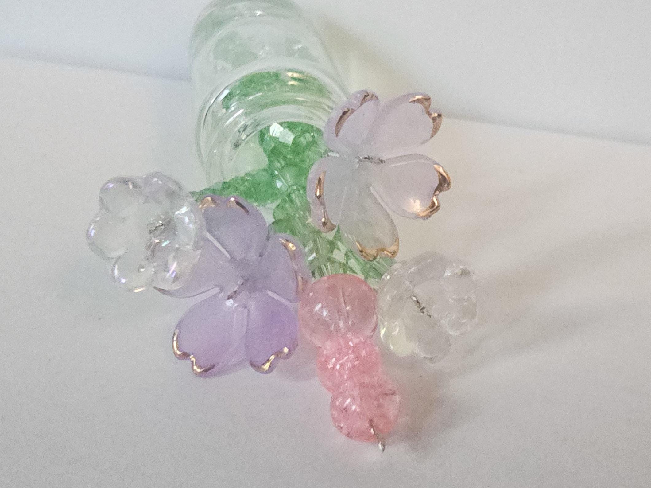 Handmade Beaded Flower Magnet: Miniature Glass Jar Bouquet - Thumbnail 2