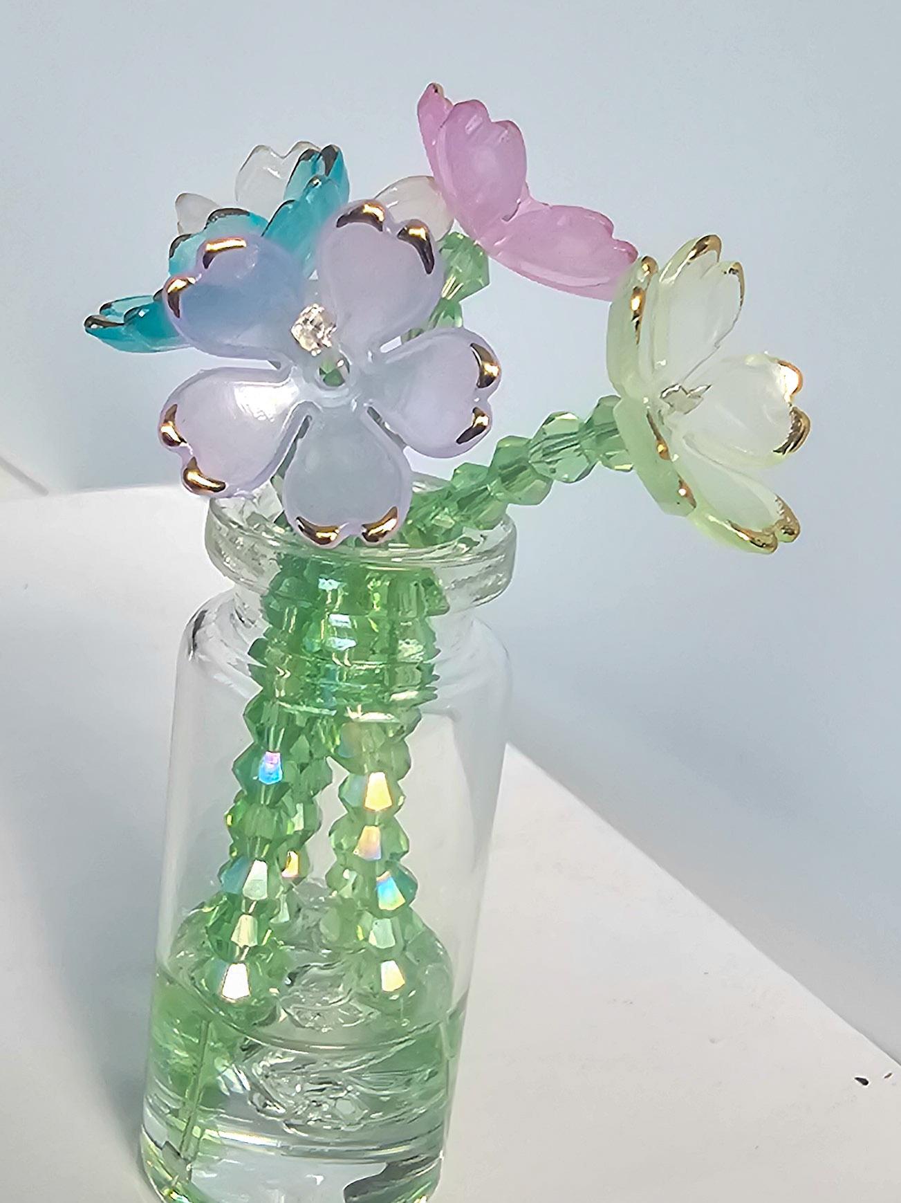 Handmade Glass Flower Bouquet Magnet - Pastel Crystal Blooms
