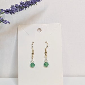 Green Quartz Glass Earrings – Handmade Minimalist Hook Earrings, Modern Everyday Jewelry, Gold or Silver Hooks, Beaded, Unique Gift for Her