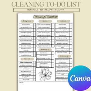 Editable Cleaning Checklist, Cleaning Planner, Cleaning Routine, Weekly Cleaning Schedule, House Chore List, Cleaning Printable