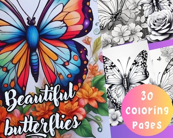 30 Butterflies Coloring Pages | Butterfly Coloring sheets | Adult Coloring Pages | Digital Download