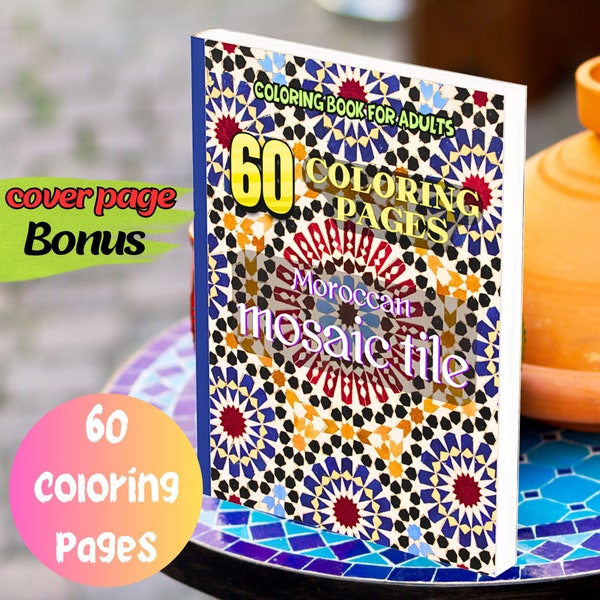 Mosaic tile coloring book | Moroccan mosaic tile coloring pages | Adults and teenagers coloring pages | Printable PDF