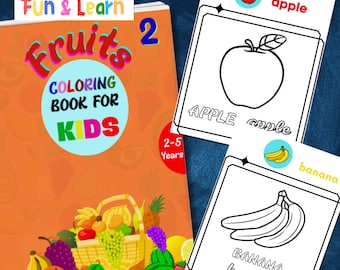 Fruits coloring book for kids, fruits coloring pages, fruits coloring sheets for kids, digital download