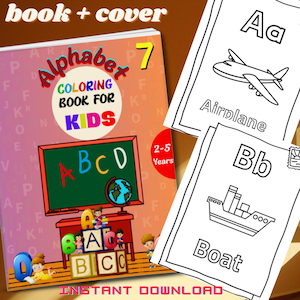 ABC Coloring Book, child&#39;s First ABC Book, Alphabet Coloring Pages, Printable Coloring Book for Kids, ABC Worksheets, digital download
