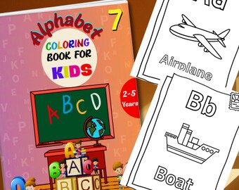 ABC Coloring Book, child's First ABC Book, Alphabet Coloring Pages, Printable Coloring Book for Kids, ABC Worksheets, digital download