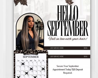 September Beauty Booking Flyer: DIY Canva Template (Digital Download) for HairStylists, Lashes, Nails and Makeup