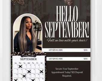 September Beauty Booking Flyer: DIY Canva Template (Digital Download) for HairStylists, Lashes, Nails and Makeup