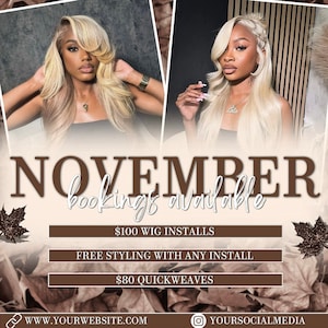 November-Buchungsflieger-DIY-Vorlage, anpassbarer Thanksgiving-Flyer, DIY-Feiertags-Specials-Flyer für Make-up, Haare, Wimpern, Nägel, Buchen Sie noch heute