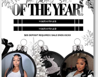 December Beauty Booking Flyer, Christmas Holiday Flyer : Hairstylist - Lash Tech - Nail Tech - MUA, Canva Template (Digital Download)