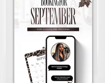 September Beauty Booking Flyer: DIY Canva Template (Digital Download) for HairStylists, Lashes, Nails and Makeup