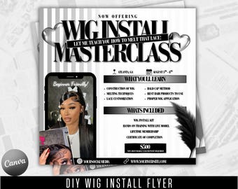 Wig Install Masterclass Flyer: DIY Hair Stylist Training (Editable Canva Template) (Digital Download)