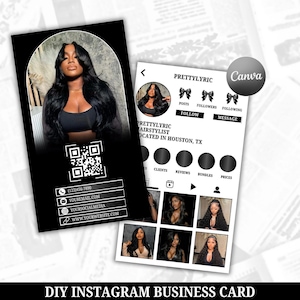 Modèle de carte de visite Instagram bricolage, carte de visite code QR, carte de visite bricolage en toile pour coiffeurs, maquilleurs, professionnels de la manucure, professionnels des cils