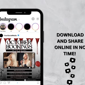 K&ouml;nnte beinhalten: Instagram-Post, der Oktober-Buchungen f&uuml;r Haarverl&auml;ngerungen bewirbt. Der Beitrag zeigt einen roten, tropfenden Hintergrund mit dem Text "Oktober-Buchungen" und "Sind jetzt verf&uuml;gbar". Der Beitrag enth&auml;lt au&szlig;erdem ein Foto von zwei Frauen mit langen blonden Haarverl&auml;ngerungen sowie Details zu Sonderangeboten und kostenlosem Styling.
