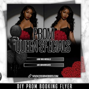 DIY Prom Flyer, Prom Specials Flyer, Homecoming Flyer, Makijaż, Włosy, Rzęsy, Paznokcie, DIY Canva Template