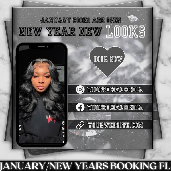 DIY January Booking Flyer, New Years Booking Flyer, Holiday Deals Flyer, Makeup, Hair, Lashes, Nails, DIY Canva Template