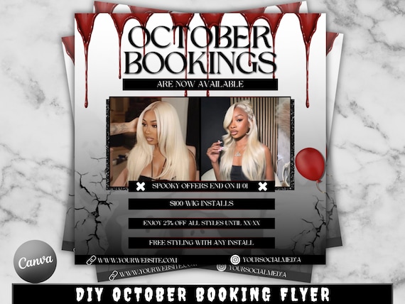 October Booking Flyer DIY Template, Customizable Halloween Themed Flyer, DIY Spooky Szn Flyer for Makeup, Hair, Lashes, Nails, Book Today