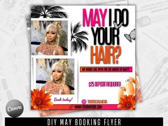 May Bookings Available DIY Template, Editable May Flyer , DIY Canva Template for Makeup, Hair, Lashes, Nails, Social Media Flyer, Book Now