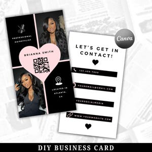 Modèle de carte de visite à faire soi-même, carte de visite à code QR, modèle de carte de visite DIY en toile pour coiffeurs, maquilleurs, professionnels de la manucure, professionnels des cils