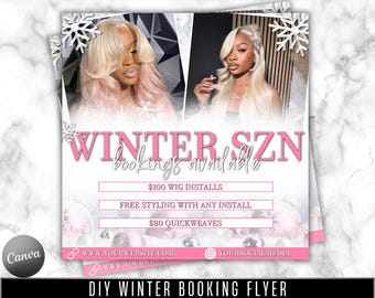 Winter Beauty Booking Flyer: Hairstylist - Lash Tech - Nail Tech - MUA, Canva Template (Digital Download)