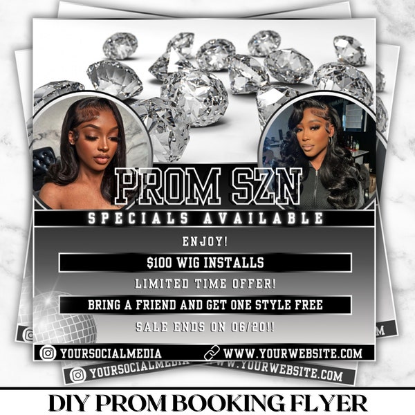 DIY Prom Booking Flyer, Prom Specials Flyer, Homecoming Flyer, Makeup, Hair, Lashes, Nails, DIY Canva Template