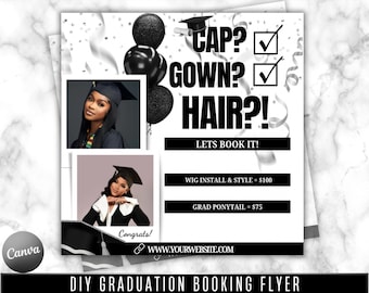 DIY Flyer de réservation de remise des diplômes, Flyer promotions de fin d'études, Flyer de retour au pays, Flyer de bal de finissants, Maquillage, Cheveux, Cils, Ongles, Modèle de toile DIY