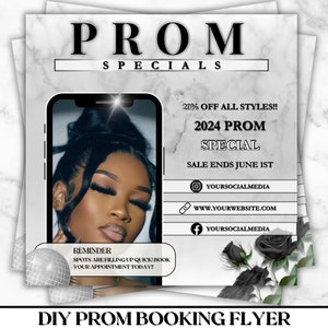 DIY Prom Specials Flyer: Makeup, Hair, Nails - Canva Template (Digital)