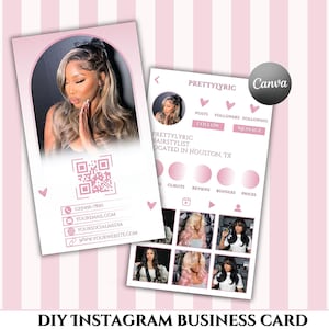 Modèle de carte de visite Instagram bricolage, carte de visite code QR, carte de visite bricolage en toile pour coiffeurs, maquilleurs, professionnels de la manucure, professionnels des cils