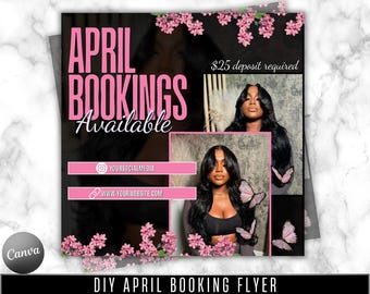April Booking Flyer DIY Template, Customizable April Flyer, DIY Canva Template for Makeup, Hair, Lashes, Nails - Spring Themed, Book Today