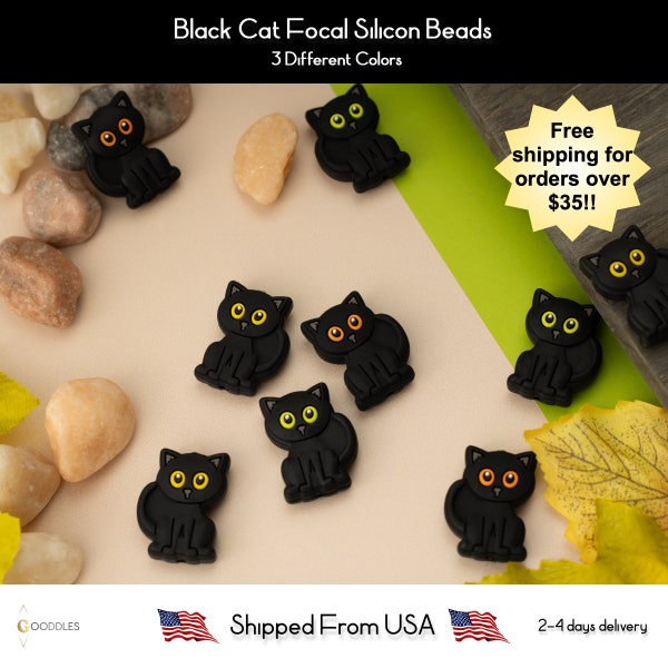 Black Cat Focal Silicone Beads, Focal Silicone Beads for Pens and DIY, Wholesale Silicone Beads, Silicone Beads, Loose Beads