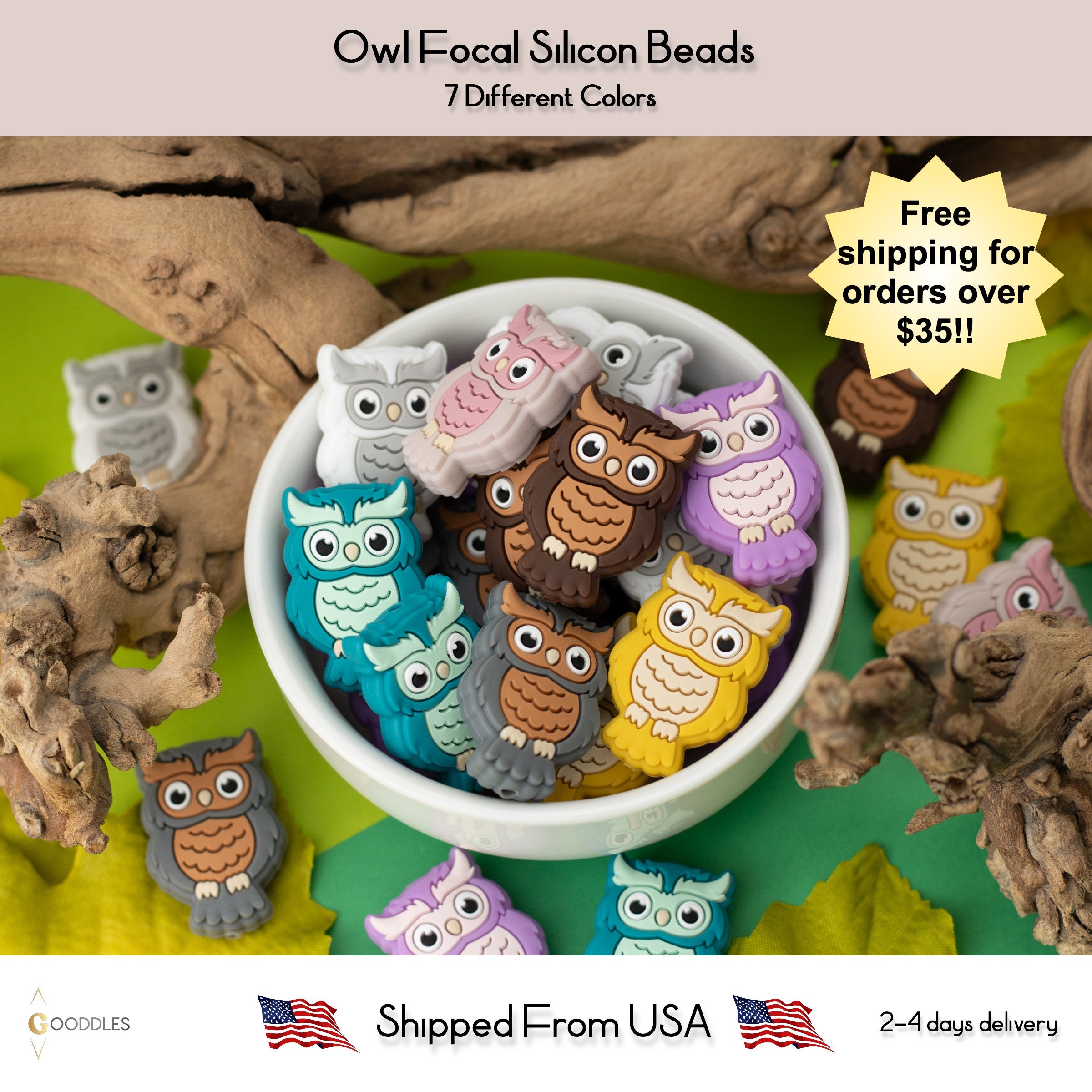 Owl Focal Silicone Beads, Focal Silicone Beads for Pens and DIY, Wholesale Silicone Beads, Silicone 