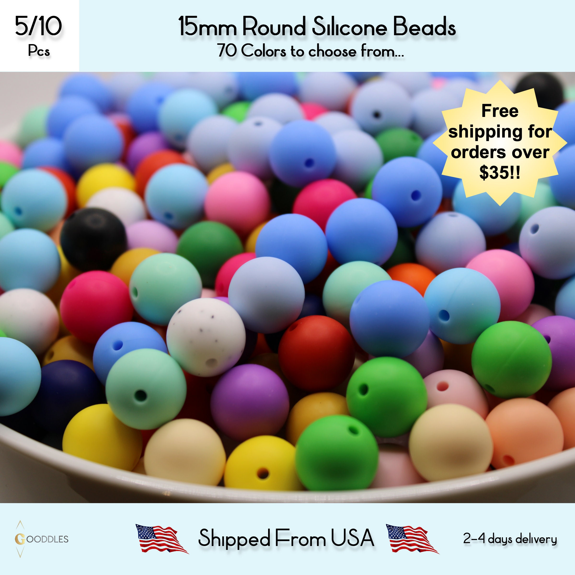 5pcs, 12mm Silicone Beads, Solid Color Round Silicone Beads for